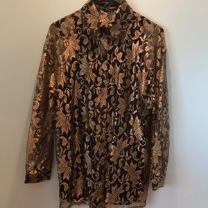 Joan Walters size small black camisole and lace over shirt in gold. Dry clean.